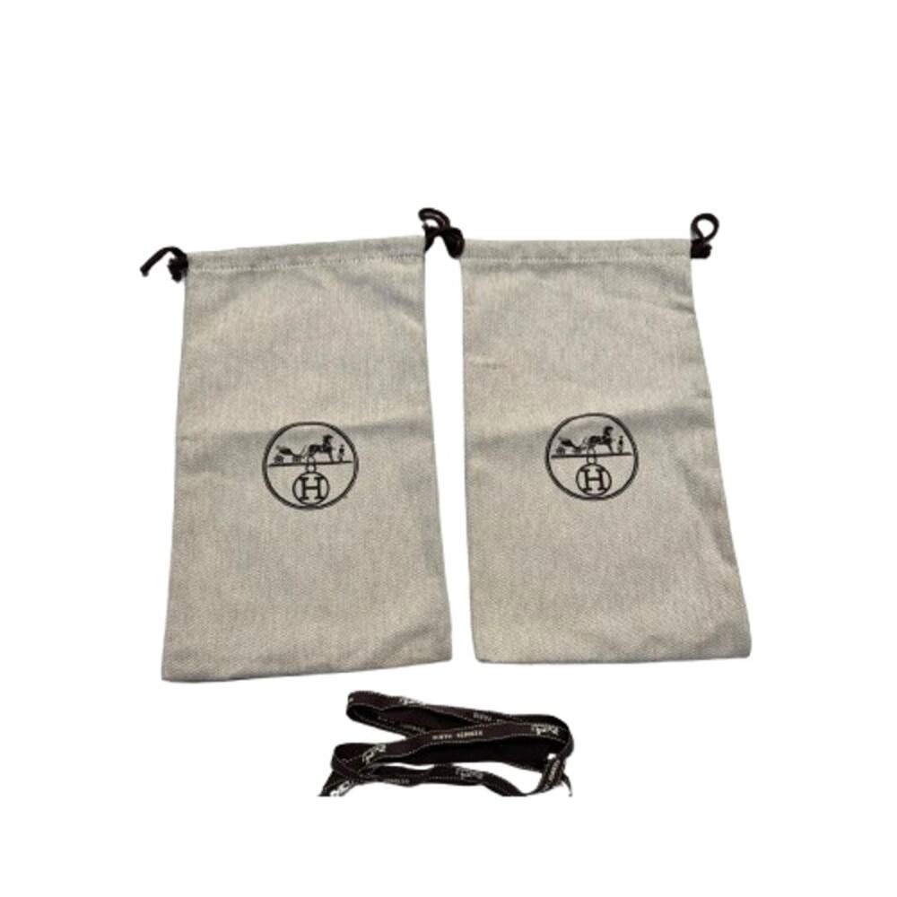 2-Pcs Hermes Paris Dust Bag 7.5" x 13.5" Herringbone Drawstring + Hermes Ribbon‎